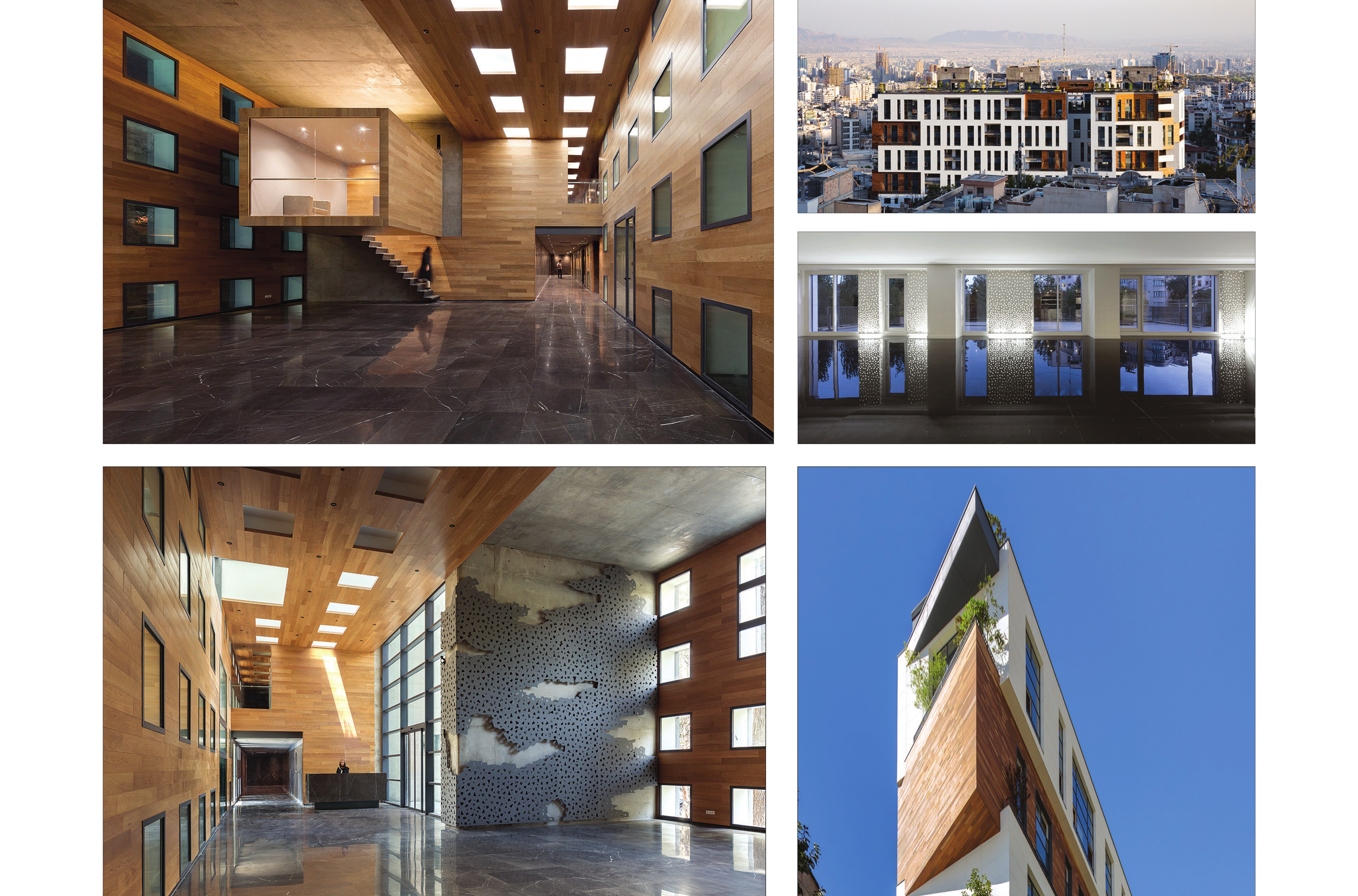 Interior gallery and exterior elevations